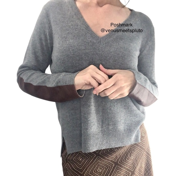 J.Crew Women's Wool Blend Patch Sleeve Sweater V Neck Sz S Pullover Gray Preppy - Picture 3 of 8